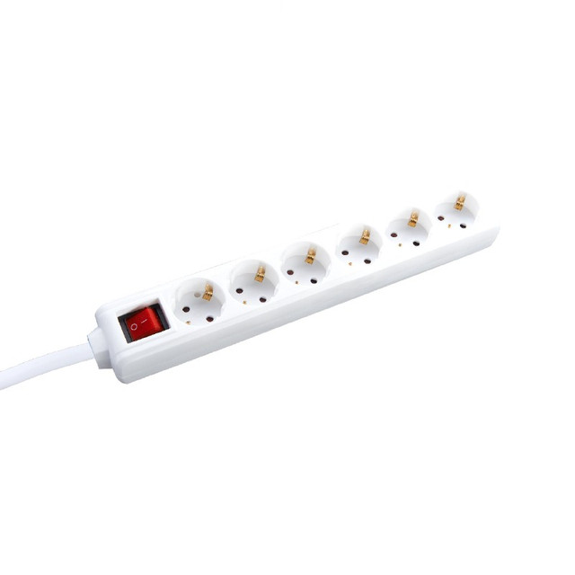 ACA Lighting MULTISTRIP 6 SOCKETS WITH CHILD PROTECTION & SWITCH 16A IP20 WITH CABLE H05VV-F 3x1.5mm2/5m — BMS20CS65 — manufacturer representative image