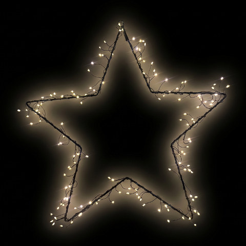 ACA Lighting XMAS BLACK METAL STAR 140LED 10%FLASHING Φ400mm WW LEAD WIRE 2m 3AA BATTERIES (NOT INCLUDED) 4.5V IP44 — manufacturer representative image