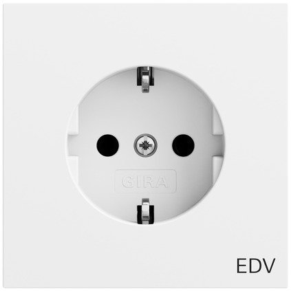 Gira SCHUKO socket outlet 16 A 250 V~ with imprint “EDV" pure white matt (lacquered) — 445872