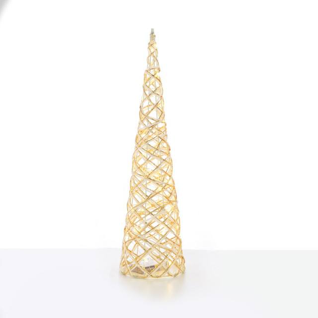 ACA Lighting "WHITE & GOLD CONE TREE" 30 MINI WW LED LIGHTS BAT 3ΧΑΑ,IP20 Φ17X60CM — X11301117