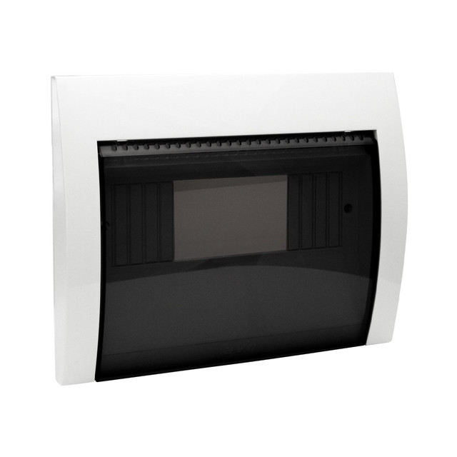 AVE Banquise white cover with tinted flap for BL06P box – 8 modules — 53T08BG