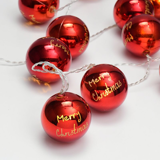 ACA Lighting "PLASTIC BALLS", 10 LED STRING LIGHTS WITH BATTERIES (3xAA), WARM WHITE, RED PLASTIC, IP20, 135+30cm TRANSPARENT LEAD CABLE — X061011201