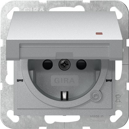 Gira SCHUKO socket outlet 16 A 250 V~ with hinged cover, orange control light and increased contact protection (Safety Plus) colour aluminium System 55 — 455226