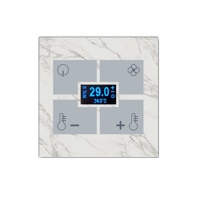 Blumotix Glass Marble cover — KNX Glass Thermostat square, marble effect, white — BX-F-QWMT
