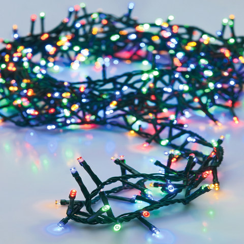 ACA Lighting XMAS CLUSTER LED LIGHTS 700 MULTICOLOR 5mm BULB GREEN LEADWIRE 3m IP44 ADAPTER 220/240VAC-31VDC 3.6W 8 FUNCTIONS MEMORY& 8/16 TIMER L14m — manufacturer representative image