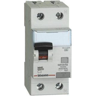 BTicino BTDIN60 - Rcbo 1P+N - type A - In= 3A - Icn= 6kA - Vn=230Vac - Idn= 30mA — GN8813A3