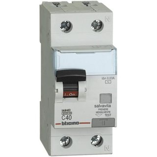 BTicino BTDIN60 - Rcbo 1P+N - type AC - In= 40A - Icn= 6kA - Vn=230Vac - Idn= 30mA — GN8813AC40