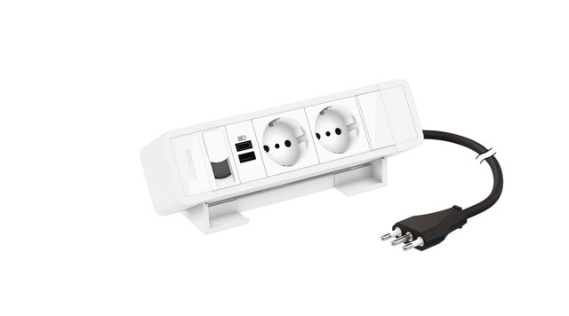 BTicino Desktop multi-outlet extensions equipped with MatixGO power sockets, USB chargers and RJ45 connectors - 8 modules - Color: white — 1508663W — manufacturer product image