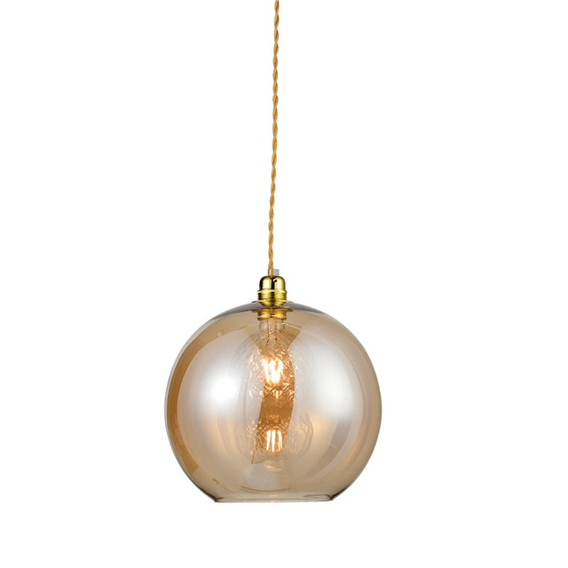 ACA Lighting PENDANT 1XE27 CLEAR AMBER GLASS+ GOLD METAL SUSPENSION Φ30ΧΗ120CM PYTHIA — V3643330AM