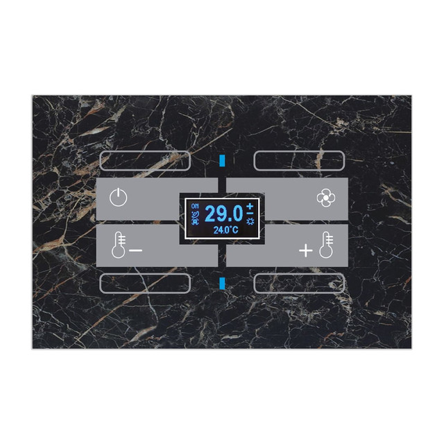 Blumotix Glass Marble cover — KNX Glass Thermostat rectangular, marble effect black, with 4 programmable functions — BX-F-RBMT4N