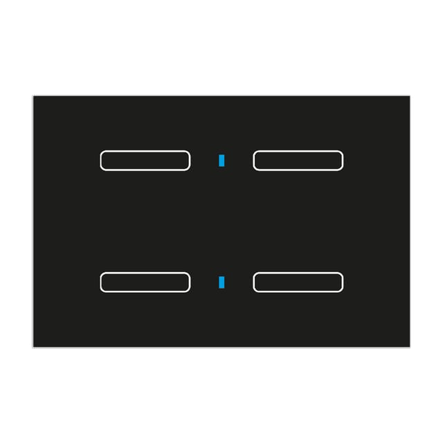 Blumotix Glass Button cover — 4 buttons, rectangular, black — BX-F-RB4N