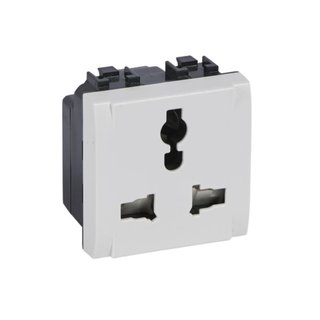 BTicino Socket 2 P+T 5/6/10/13 A 127/250 Vac - multistandard - 2 modules — N4139