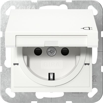 Gira SCHUKO socket outlet 16 A 250 V~ with hinged cover and increased contact protection (Safety Plus) pure white matt Screw terminals — 475427