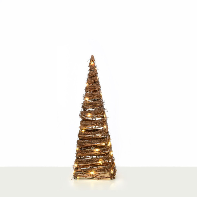ACA Lighting "NATURAL RATTAN CONE TREE" 30 MINI WW LED LIGHTS BAT 3ΧΑΑ,IP20 Φ17X50CM — X11301120