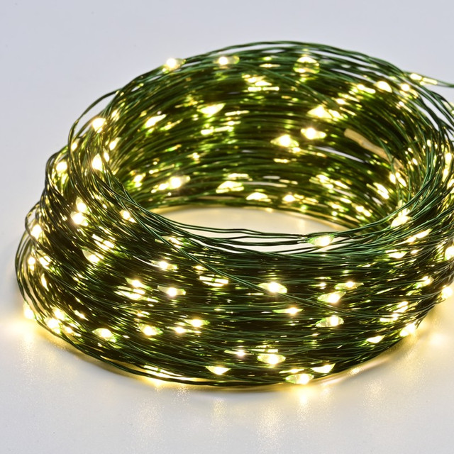 ACA Lighting 100 LED STRING LIGHTS, WW,GREEN COPPER WIRE, ADAPTOR (3,5VDC) & 8FUNCTIONS, IP44, 10M+3M, 600mA — X01100152 — manufacturer representative image