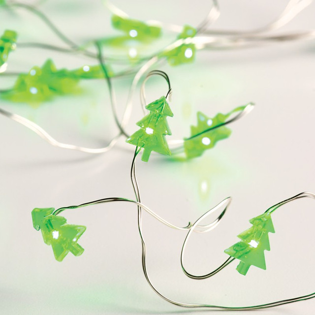 ACA Lighting "CHRISTMAS TREE" MOTIF 20 LED STRING LIGHTS GREEN SILVER COPPER WIRE & BATTER.2xAA IP20 2m+10cm 1.2W — XSW20G2ATREE