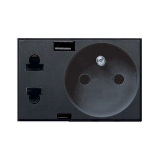 AVE EURO-AMERICAN + FRENCH + USB A + C SOCKET, TEKLA S44, GREY COLOR, 2P+T 16A 250V – MATT FINISH – 3 MOD. — 44503392USB