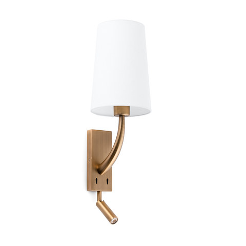 Faro Barcelona REM Old gold/white wall lamp with reading light — manufacturer representative image