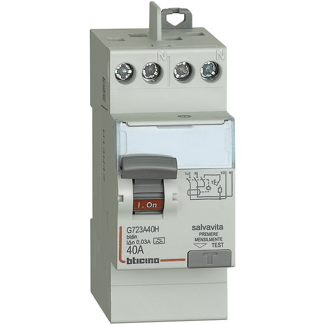 BTicino Earth leakage circuit breaker 2P - type A - In= 40A - Idn= 30mA - Vn= 230/400Vac - 2 modules — G723A40H