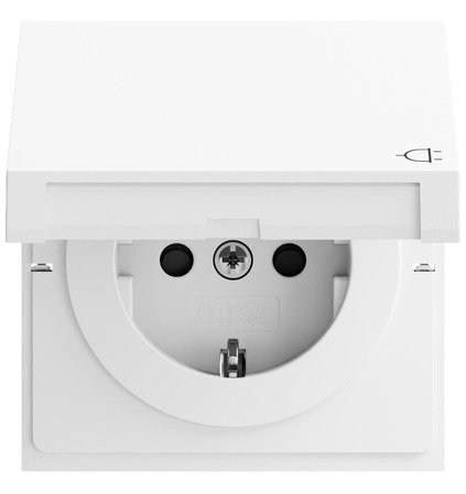 Gira SCHUKO socket outlet 16 A 250 V~ with hinged cover and increased contact protection (Safety Plus) pure white matt (lacquered) — 441472