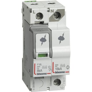 BTicino SPD 2P T1+T2 Imax=8KA - T2 Imax 60kA with auxiliary contact — F10LC2