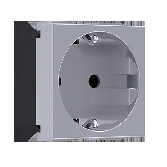 ACA Lighting MODYS SCHUKO SOCKET SILVER 2 M. 2P+E 16A 250VAC IP20 — 10101312410 — manufacturer representative image