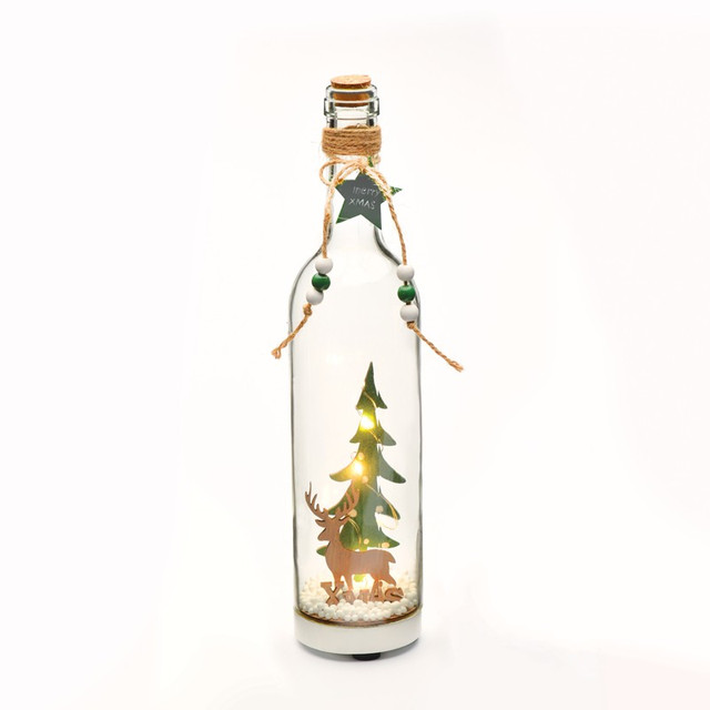 ACA Lighting "XMAS DECO GLASS BOTTLE" 5 WW LED SILVER COPPER WIRE STRING LIGHTS BAT (3XLR44) IP20 Φ7X30cm — X1351110