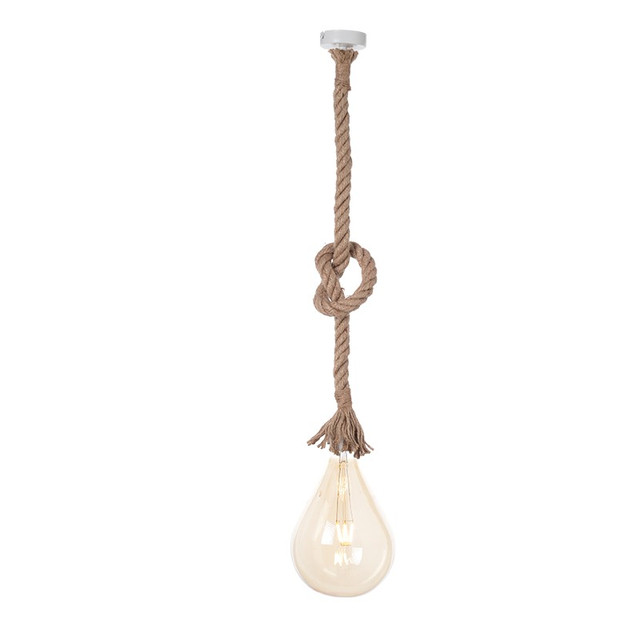 ACA Lighting NETTO PENDANT 1XE27 METAL WHITE+ SINGLE BRAIDED ROPE Η100CM — 50WR