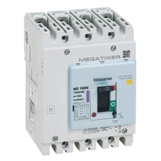 BTicino M3 160N - thermal-magnetic Mccb with residual current protection integrated 4P - Icu= 50kA - In= 160A — T7304N160D