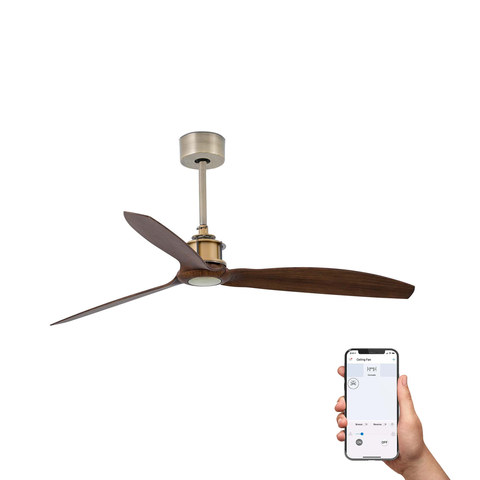 Faro Barcelona JUST FAN M Old gold/walnut fan TUYA — manufacturer representative image