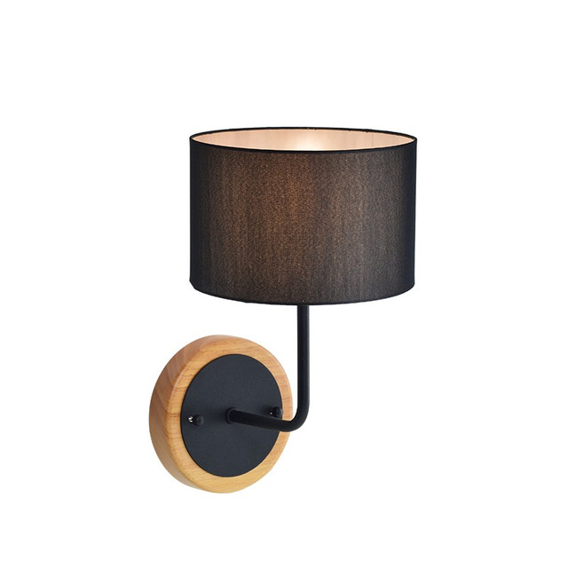 ACA Lighting WALL MOUNTED 1ΧΕ27 METAL BLACK/ ABAZOUR+WOOD 22X18ΧΗ31CM YASMINE — OD6508WBK