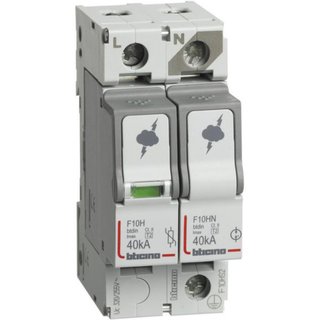 BTicino SPD - 1P+N - Type T2 - Imax=40kA - Up=1.7kV - Uc=320Vac - 2 modules — F10HS2