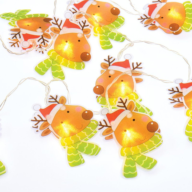 ACA Lighting "PLASTIC DEER HEAD", 10 LED STRING LIGHTS WITH BATTERIES (2xAA), WW, IP20, 135+30cm, TRANS/NT LEAD CABLE — X04101101