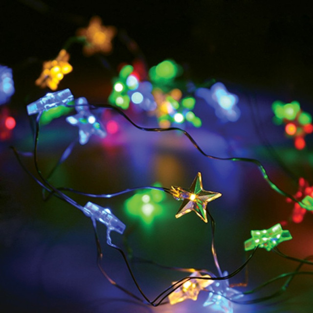 ACA Lighting "STAR", 20 LED COPPER WIRE STRING LIGHTS, RGBY, SILVER COPPER WIRE.&BAT. 2xAA, IP20, 2M+10CM, 1.2W — X01203112