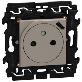 BTicino French standard socket 2 P+E 16 A 250 V with USB charger - stone — YG4142USB