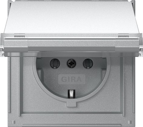 Gira SCHUKO socket outlet 16 A 250 V~ with hinged cover and inscription space colour aluminium TX_44 — 441065