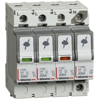 BTicino SPD - 3P+N - Type T2 - Imax=40kA - Up=1.7kV - Uc=320Vac - 4 modules — F10HS4