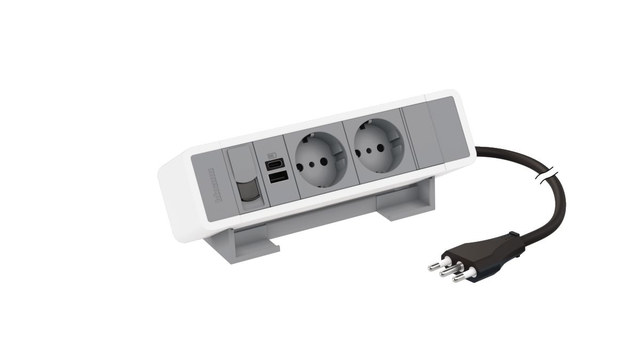 BTicino Desktop multi-outlet extensions equipped with MatixGO power sockets, USB chargers and RJ45 connectors - 8 modules - Color: white — 1508663WG — manufacturer product image