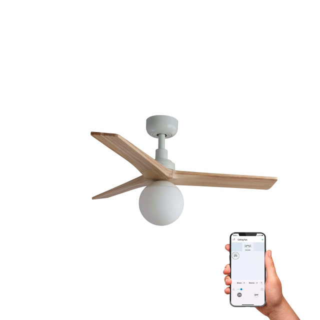 Faro Barcelona KLIM S Ceiling fan white/pine E27 TUYA — 34281WT1B