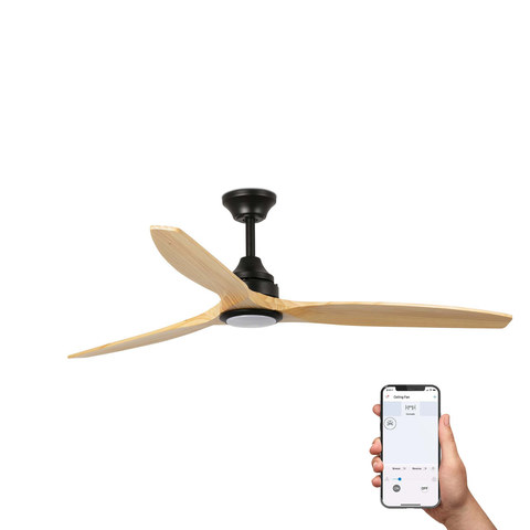 Faro Barcelona ALO LED L Ceiling fan black/pine TUYA 20W SWT — manufacturer representative image
