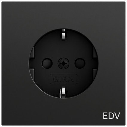 Gira SCHUKO socket outlet 16 A 250 V~ with imprint "EDV" and increased contact protection (Safety Plus) black matt (lacquered) — 446174