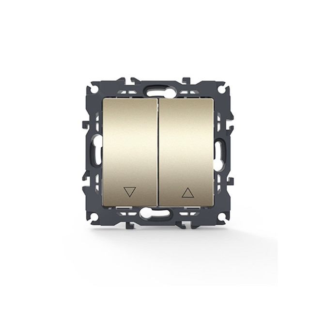 ACA Lighting PRIME 2 GANG SHUTTER SWITCH SCREWLESS 1-1P 10AX 250VAC IP20 MATT CHAMPAGNE — 1000110604