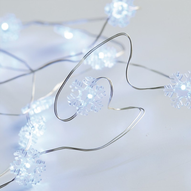 ACA Lighting "SNOWFLAKE" MOTIF 20 LED STRING LIGHTS COOL WHITE SILVER COPPER WIRE & BATTER.2xAA IP20 2m+10cm 1.2W — X01202114