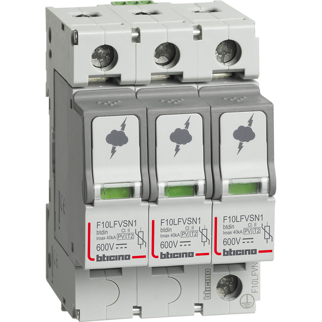 BTicino SPD for photovolatic applications at 600Vdc - 3P - Imax=40kA - Up=2.5kV - Uc=720Vac - 3 modules — F10LFVN1