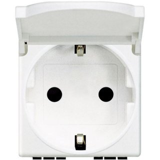 BTicino Socket 2P+T 16A 250 Vac with earth lateral contacts - german standard - with cover — N4141PW