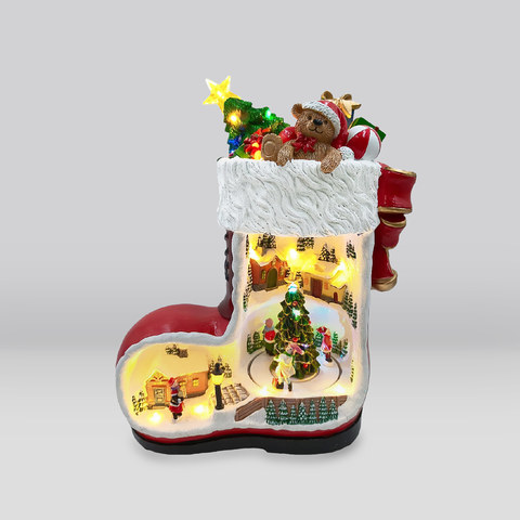 ACA Lighting LED XMAS BOOT WITH MOVING NUTCRACKER MUSIC RGB 3AA BATTERIES(NOT INCLUDED) 4,5V 3,6W DC JACK USB INCLUDED 275*125*345mm — manufacturer representative image