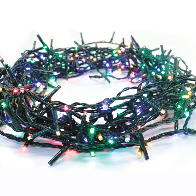 ACA Lighting 100LED STRING LIGHTS PER 5cm MULTICOLOR ADAPTOR 31VDC & CONNECTABLE MAX 6 SETS IP44 3m GREEN CABLE — X081001011 — manufacturer representative image