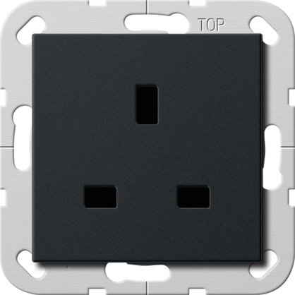 Gira British Standard socket outlet (BS 1363), 13 A 250 V~ with shutter black matt (lacquered) System 55 — 2776005
