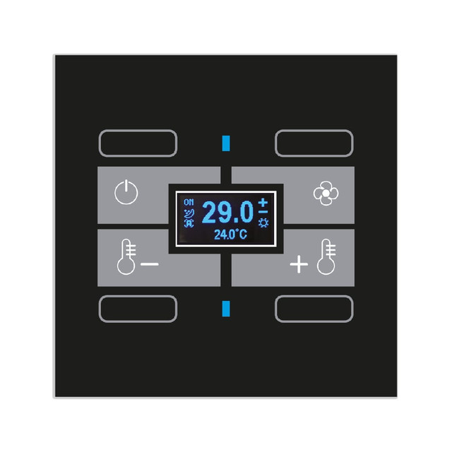 Blumotix Glass Button cover — KNX Glass Thermostat square black with 4 programmable functions — BX-F-QBT4N
