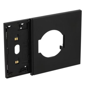 BTicino Electrified frame with Italian and German standard socket escutcheon for 3-module box. Black. — KG8103M03